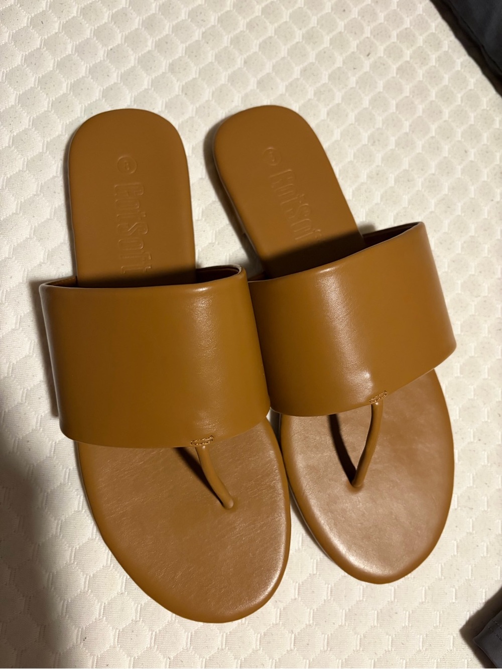 Wide-Band Thong Slide Sandal in Camel Brown